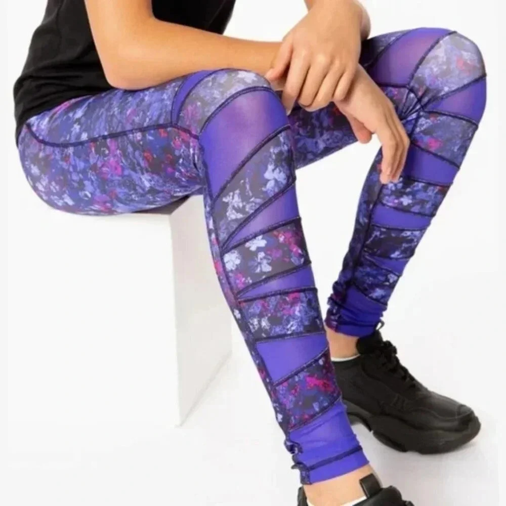Ivivva  Rhythmic Tight Leggings Purple Black Mesh Athletic Size 14